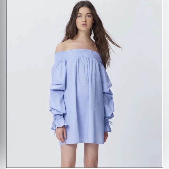 Rebecca Minkoff Light Blue Nicola Off-Shoulder Mini Dress A-Line‎ Size Medium - Picture 1 of 11